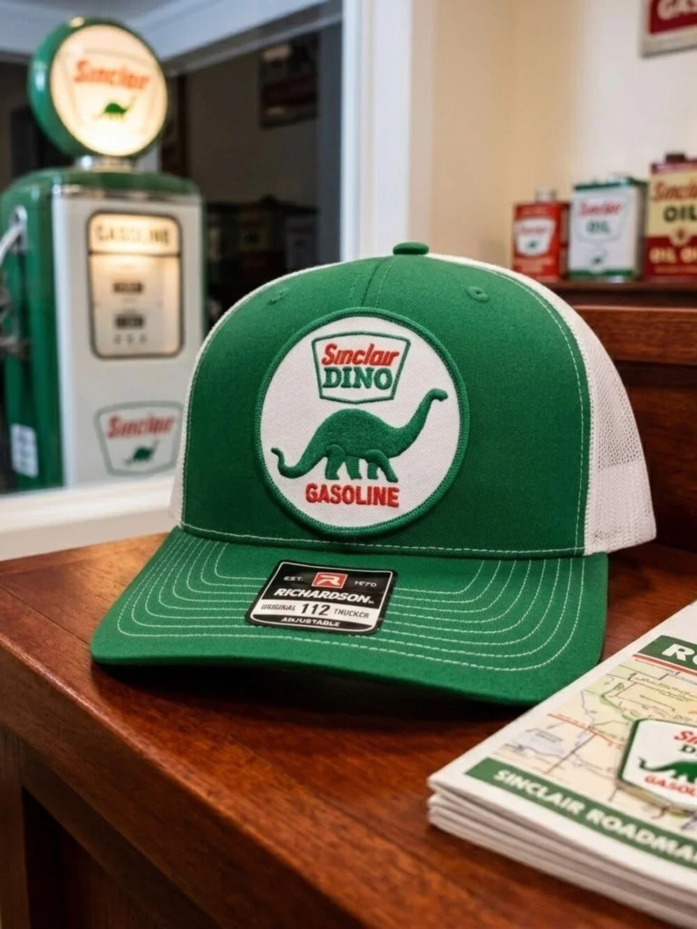 Retro Sinclair Dino Gasoline Patch Hat Richardson 112 Green Snapback New 70s Fun